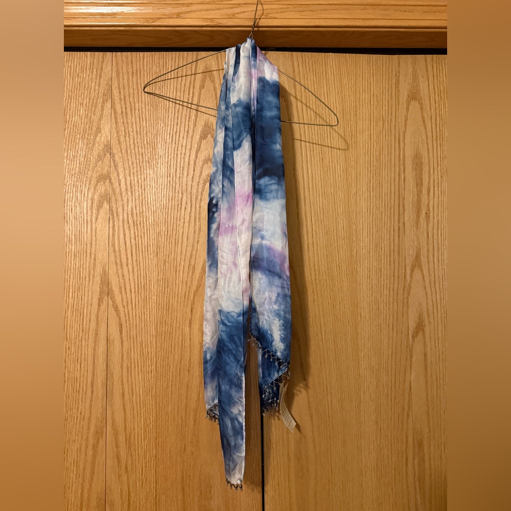 100 Silk Blue Pink  White Lightweight Scarf